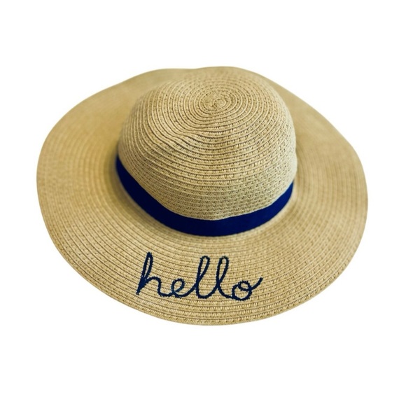 Carter's Summer Sun Hat with Navy Blue “Hello” Embroidery Baby Girls 0-9 Months - Picture 1 of 4